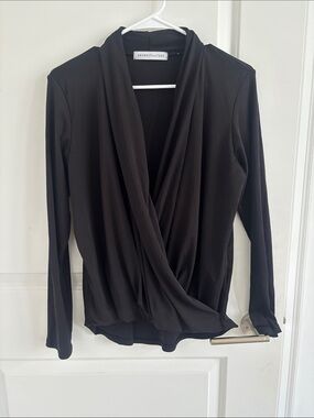 Seven Sisters Black Draped Wrap-Front Blouse
